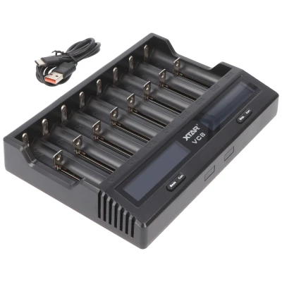 Afbeelding van 8 voudige snellader voor 1 Li ion 3.6 en 3.7V batterij, laadstroom max. 3A, laadt batterijen Lengte 75,5 mm