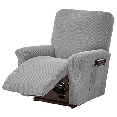 Afbeelding van ele ELEOPTION Set van 4 rekbare zetelhoezen, voor kantelbare stoel, ontspanning en massage, elastaan, jacquard stippen, lichtgrijs