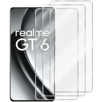 Afbeelding van Cadorabo 3x Screenprotector geschikt voor Realme GT6 Beschermende Pantser Film in KRISTALHELDER Getemperd (Tempered) Display beschermend glas 9H hardheid met 3D Touch