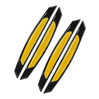 Afbeelding van WeFoonLo Set van 4 zwarte koolstofvezelstickers voor autodeur, SUV, pick up, vrachtwagen (geel)