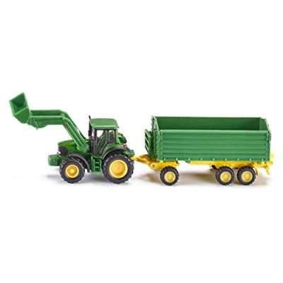 Image de SIKU 1843 John deere avec chargeuse frontale et remorque