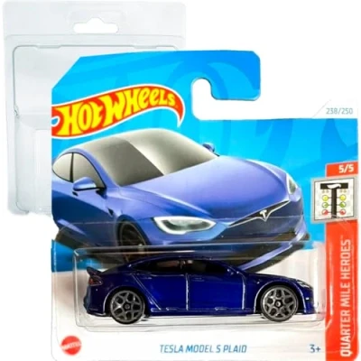 Afbeelding van Hot Wheels Tesla Model S Plaid Quarter Mile Heroes 5/5 (238/250) HRY91 Blauw 2024 + Short Card Protector Frikimonkey