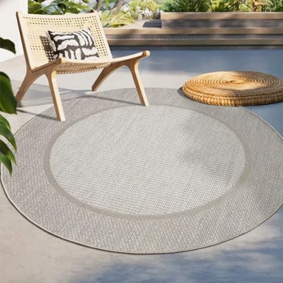 Afbeelding van Paco Home Tapijt voor binnen en buiten, balkon, terras, keuken, etnische motief, boho, modern, afmetingen: 120 cm, rond, kleur: beige 7