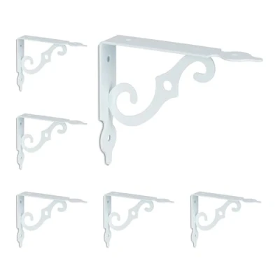Afbeelding van Relaxdays metalen plankdragers set van 6 moderne schapdragers stalen plankbeugels wit