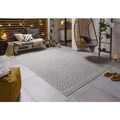 Afbeelding van Design Binnen &amp; Buiten Vloerkleed Ruiten Breeze Grijs/crème 160x230 Cm