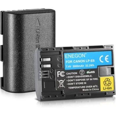 Afbeelding van ENEGON LP E6 set van 2 3000 mAh batterijen voor EOS R, R5C, 5D Mark II, III, IV, 5DS, 5DSR, 6D, 7D, 7D 80D, 70D, 60D, 60Da, XC10, XC15