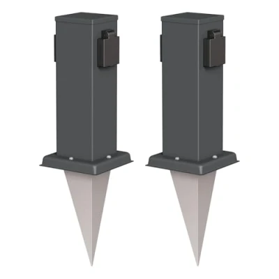 Afbeelding van ledscom.de Polly Tuinstekkerzuil met grondpen voor buiten, 2 stuks, IP44, voudig, antraciet, vierkant, 27 cm