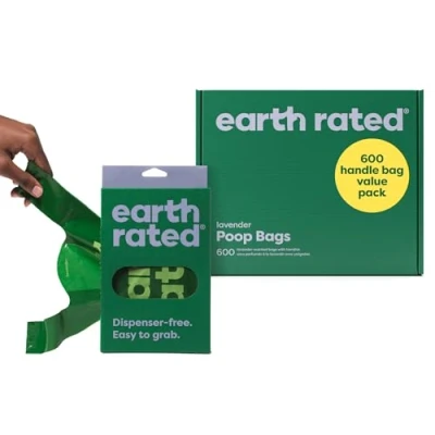 Afbeelding van Earth Rated 600 stuks hondenpoepzakjes met gemakkelijk te binden handgrepen, waterdicht, lavendel