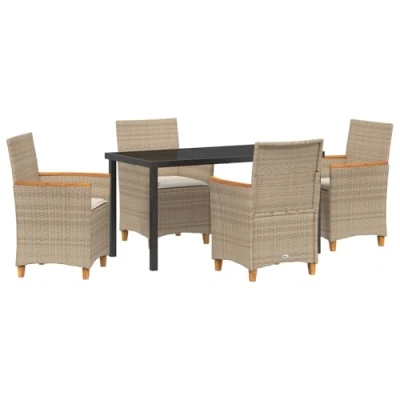 Afbeelding van vidaXL 5 Delige Tuin Eettafel Set met Kussens Beige Poly Rattan