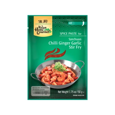 Afbeelding van Asian Home Gourmet Szechuan Chili Gember Knoflook Woksaus 12 x 50 g Food Lovers