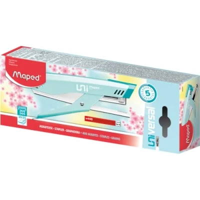 Afbeelding van Maped Universele nietjes van metaal compatibel met nr. 24/6 en 26/6 capaciteit 20 tot 25 vellen 400 inbegrepen kleur pastelblauw