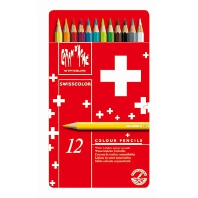 Image de Boîte métal de 12 crayons couleurs aquarellables Swisscolor Caran d&#039;Ache