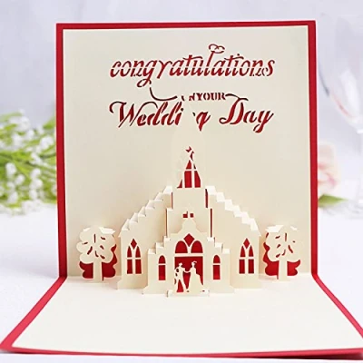 Afbeelding van KUNSTIFY 3D pop up kaart, bruiloftskaart, cadeau voor bruidspaar, vriendin, man, vrouw, felicitaties, huwelijkscadeau, verlovingskaart, bruiloft, hart (bruiloftskerk)
