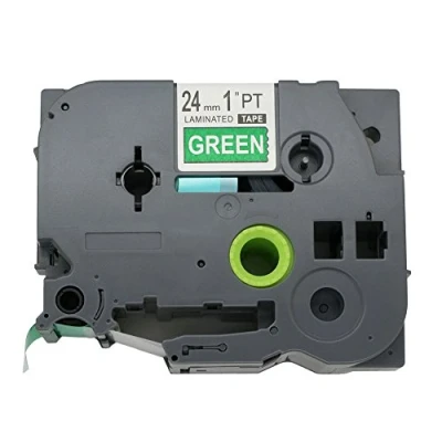 Afbeelding van BROVACS Labeltape wit op groen compatibel met Brother P Touch TZ 755 TZe 24 mm OPA1175E