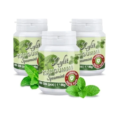 Afbeelding van Xylitquelle kauwgom, 3 x 80 stuks, 100% xylitol voor een aangename adem, suikervrij, veganistisch, aspartaamvrij, 240 kauwgom