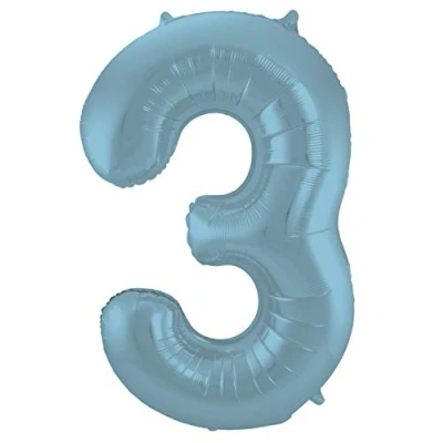 Image de Ballon aluminium numéro 3 Matt Pastel Blue 86cm