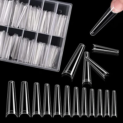 Afbeelding van 240 stuks extra lange nageltips, XL kunstnagels, 12 verschillende maten, halve afdekking, ballerina, doodskist, acryl, transparant, voor nagelsalon, doe het zelf nagelkunst