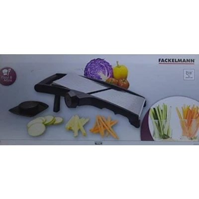 Afbeelding van Fackelmann 685506 Professionele groenteschaaf, handmatige mandoline, groenteschijf, kunststof, roestvrij staal, zwart, 38 x 12 cm