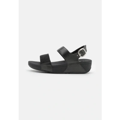 Afbeelding van Fitflop LULU Crystal Embellished BACK Strap Sandalen met plateauzool, Dames, Maat: 38, All black Imitatieleer/ textiel