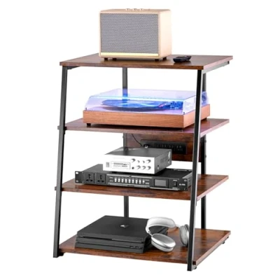 Image de VEVOR Meuble Audio Visuel 4 Niveaux Étagère Multimédia avec Multiprises et LED