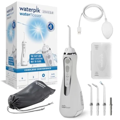 Afbeelding van Waterpik Monddouche draadloos Cordless Advanced, 4x opzetstukken, drukbereik instelbaar (3,1 tot 5,2 bar) via 3 drukinstellingen, inductielaadsysteem, wit, WP 580 ( Opvolger v.d. WP560 )