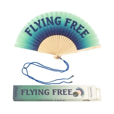 Afbeelding van Scheuren: originele waaier met Een grappige boodschap in het Engels of Italiaans. leuke, moderne houten ventilator. Afmetingen: 42,5 x 23 cm. Materiaal: hout en textiel (Flying Free, Blauw)