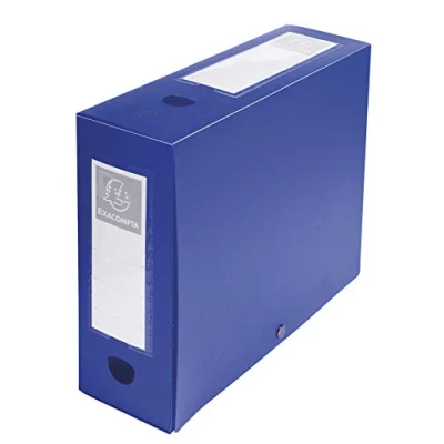 Afbeelding van Exacompta 10 stuks archiefdozen PP met drukknop, rug 100 mm, DIN A4, etiket op de achterkant, blauw
