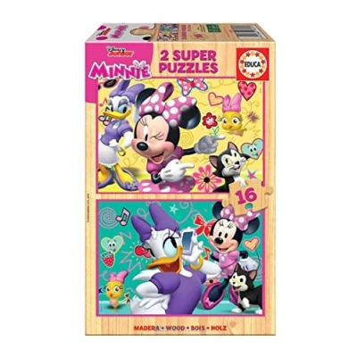 Afbeelding van Educa puzzel 2 x 16 stukjes hout Minnie