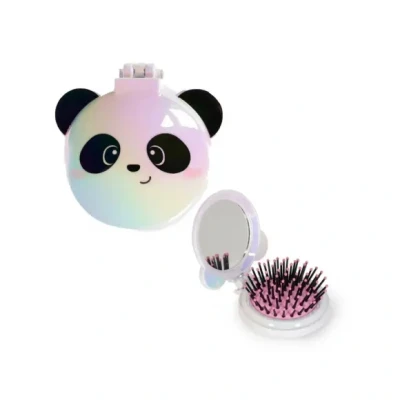 Afbeelding van Legami Borstel met spiegel, thema, mooi haar, opent en sluit één klik, praktisch om overal te dragen, panda