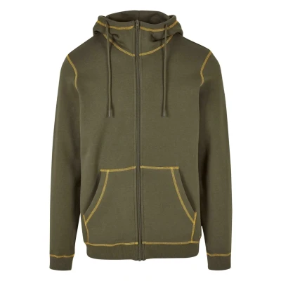 Afbeelding van Urban Classics Contrast Flatlock Stitched Sweater met rits, Heren, Maat: XXL, Olive yellow