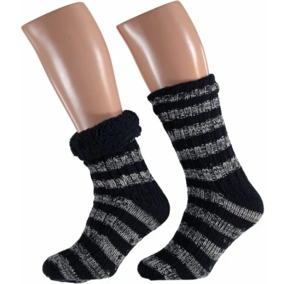 Afbeelding van Huissokken apollo heren gevoerd gestreept donkerblauw (one size 42/46)
