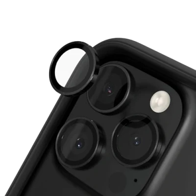Afbeelding van RhinoShield lensbeschermer compatibel met [iPhone 16 Pro / Max] krasbestendig 9H gehard glas dunne geanodiseerde aluminium rand zwart