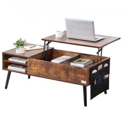 Image de VEVOR table basse relevable rectangulaire 1000 mm pour salon marron