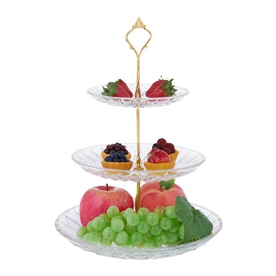 Afbeelding van Relaxdays etagere 3 laags serveerplateau glas serveertoren cupcake serveerschaal