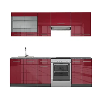 Afbeelding van Vicco Complete keukeneenheid Fame Line, Bordeaux hoogglans/antraciet, 240 cm , WB Antraciet
