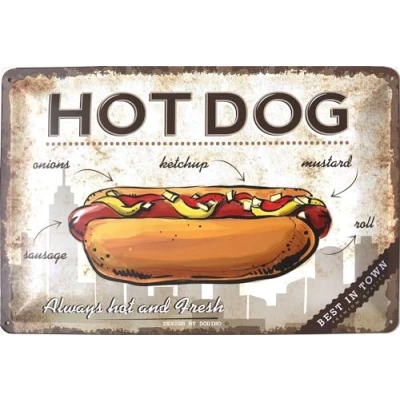 Afbeelding van DODINO Retro Metalen Bord 20 x 30 cm Hot Dogs Best In Town Fast Food Grappige Muurkunst Decoratie voor Festival Restaurant