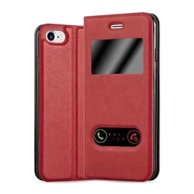 Afbeelding van Cadorabo Hoesje geschikt voor Apple iPhone 7 / 7S 8 SE 2020 in SAFRAN ROOD Beschermhoes met magnetische sluiting, standfunctie en 2 kijkvensters Book Case Cover Etui