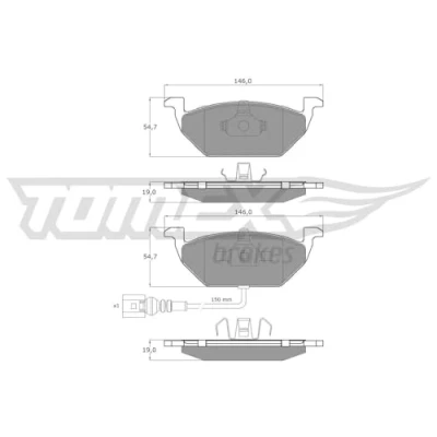 Afbeelding van TOMEX brakes TX 12 11 Remblokkenset Vooras Incl. slijtage waarschuwingscontact VOLKSWAGEN: Golf 6, Polo IV Hatchback, 5, SKODA: Fabia 2