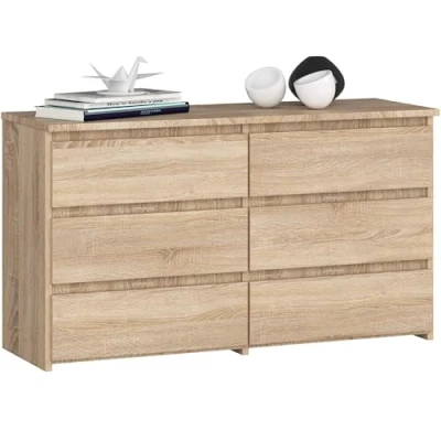 Afbeelding van AKORD Commode CL 100 met 6 laden, functioneel, voor woonkamer, slaapkamer, duurzaam, ABS rand, 35 x 57 cm, Sonoma eiken en voorkant van