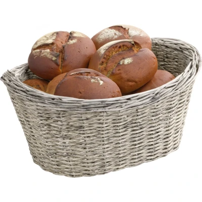 Afbeelding van Kesper Brood/fruit mandje gevlochten kunststof lichtgrijs ovaal L28 x B21 H13 cm broodmandjes serveermandjes fruitmanden