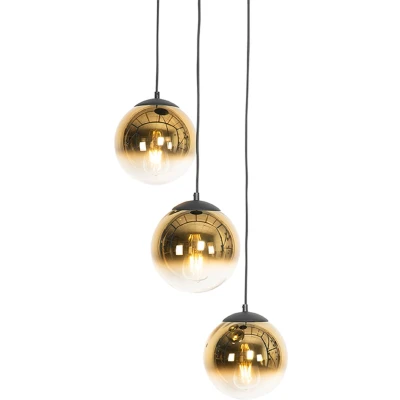 Afbeelding van QAZQA Art deco hanglamp zwart met goud glas rond 3 lichts pallon