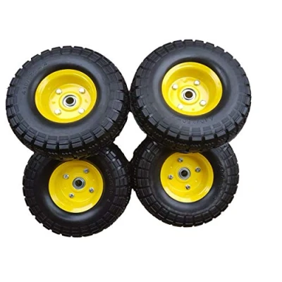 Afbeelding van FROSAL 4 stuks PU trolley Ø 260 mm 4.10/3.50 reservewiel steekwagentje as 16 lekbescherming met kogellagers gele stalen velg steekwagenwiel