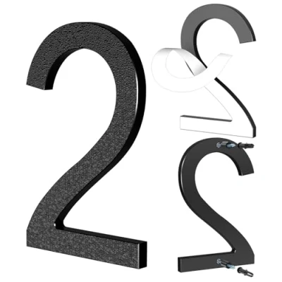 Afbeelding van Yafimea Numéro de maison Noir 15 cm En plastique ABS Aspect 3D Chiffre 2