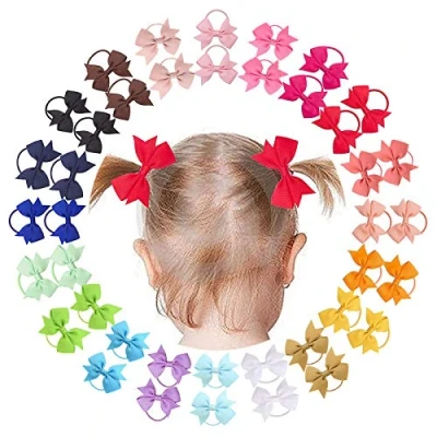Afbeelding van 40 stks 2 inch baby meisjes haar elastische bogen klein haarspeldjes lint grosgrain haarband paardenstaart houder voor peuters zuigelingen kinderen