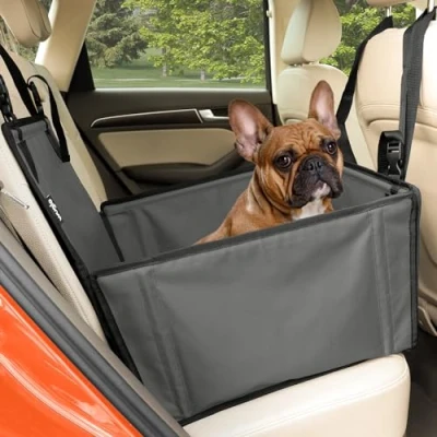 Afbeelding van Extra stabiele hondenautoschoenen verstevigde autoschoenen voor kleine en middelgrote honden met 4 bevestigingsriemen hoge waterdichte op de achterbank in auto (S maat, grijs)