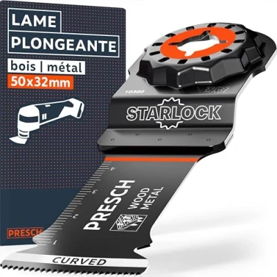 Afbeelding van Presch Draaizaagblad van hout en metaal, 50 x 32 mm, Starlock lemmet voor wisselen zonder gereedschap, nauwkeurige resultaten door scherpe tanden bimetaal, multifunctioneel gereedschapsblad