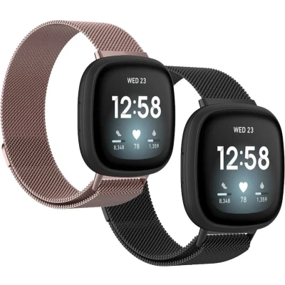 Afbeelding van iMoshion Milanees Watch bandje Multipack voor de Fitbit Versa 4 / 3 Sense (2) Zwart Rosé Goud