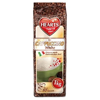 Afbeelding van HEARTS Cappuccino White, 1 kg oploskoffie, poeder voor 80 kopjes, gemakkelijk oplosbaar, vanillesmaak