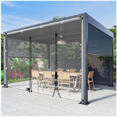 Afbeelding van Transparant afdekzeil voor buiten, waterdichte zeilgordijnen met ritssluiting, transparante pvc zijpanelen, zijgordijnen pergola/paviljoen, personaliseerbaar