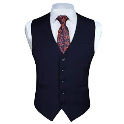 Afbeelding van Enlision mannen formele partij bruiloft vest effen kleur pak vesten voor XS 4XL, marineblauw, 4XL